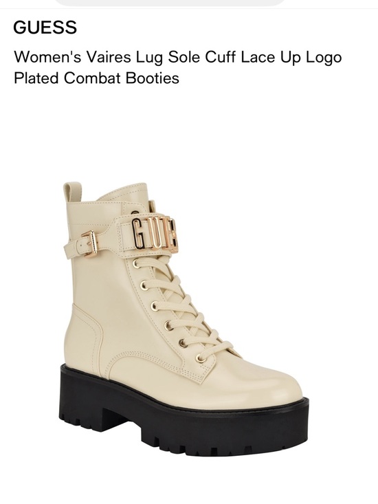 Guess Shoes - GUESS Cream Combat Boot with Black Lug Sole and Gold Logo Cuff
